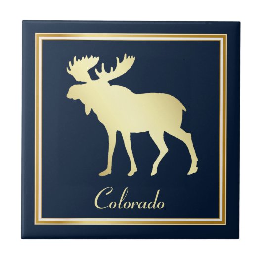 Gold Colorado Moose op blauw Tegeltje (Voorkant)