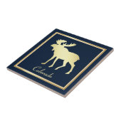 Gold Colorado Moose op blauw Tegeltje (Zijkant)
