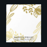 Gold Colored Floral Wreator - Aangepaste naam Notitieblok<br><div class="desc">Chic-florale blocnote in wit en goud,  met een grote florale kreet in een goudkleur met jouw naam en contactgegevens.</div>