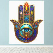 Gold Colorful Hamsa Turquoise Sapphire Third Eye  Canvas Afdruk (Insitu (Houten vloer))