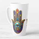 Gold Colorful Hamsa Turquoise Sapphire Third Eye Latte Mok (Linkerhoek)