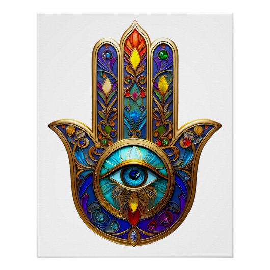Gold Colorful Hamsa Turquoise Sapphire Third Eye  Perfect Poster (Voorkant)