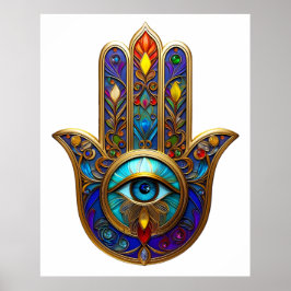 Gold Colorful Hamsa Turquoise Sapphire Third Eye  Poster