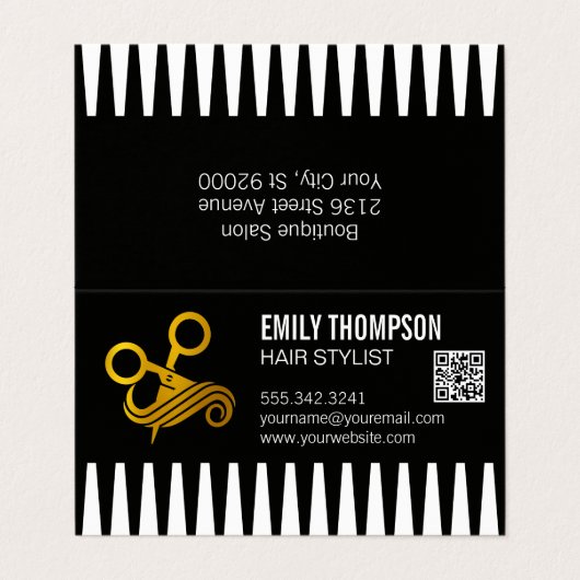 Gold Comb | Hair Stylist | QR Code Visitekaartje (Buitenkant ongevouwen)