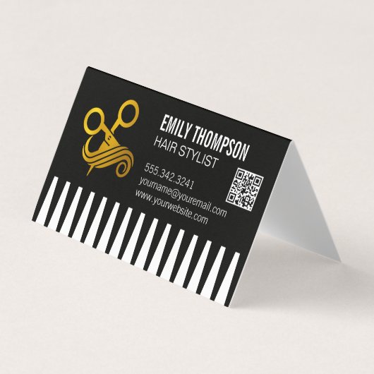 Gold Comb | Hair Stylist | QR Code Visitekaartje (Voorkant)