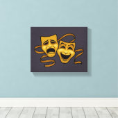Gold Comedy en tragedie theatermaskers Canvas Afdruk (Insitu (Houten vloer))