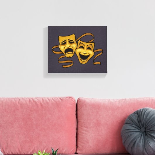 Gold Comedy en tragedie theatermaskers Canvas Afdruk (Insitu (Woonkamer))