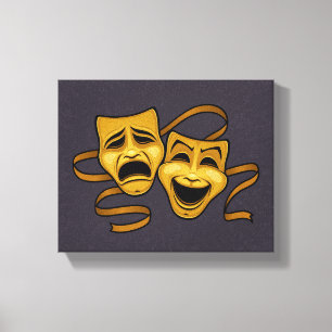 Gold Comedy en tragedie theatermaskers Canvas Afdruk