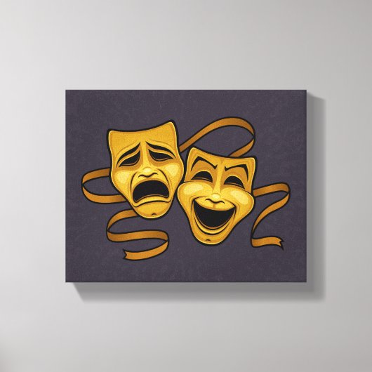 Gold Comedy en tragedie theatermaskers Canvas Afdruk (Voorkant)