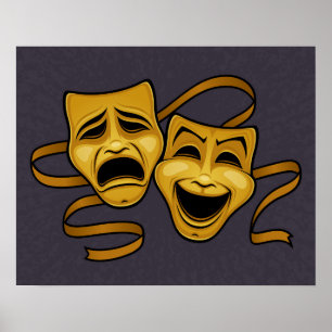 Gold Comedy en tragedie theatermaskers Poster