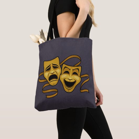 Gold Comedy en tragedie theatermaskers Tote Bag (Dichtbij)