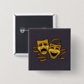 Gold Comedy en tragedie theatermaskers Vierkante Button 5,1 Cm (Voorkant /achterkant)