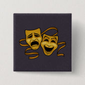 Gold Comedy en tragedie theatermaskers Vierkante Button 5,1 Cm (Voorkant)