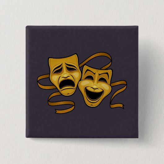 Gold Comedy en tragedie theatermaskers Vierkante Button 5,1 Cm (Voorkant)