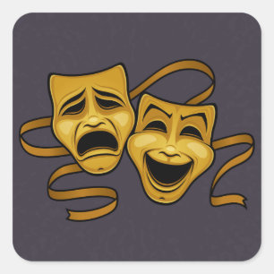 Gold Comedy en tragedie theatermaskers Vierkante Sticker
