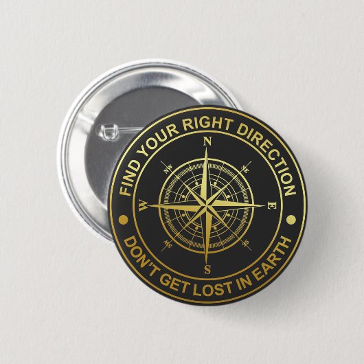 Gold Compass-richting Ronde Button 5,7 Cm (Voorkant /achterkant)