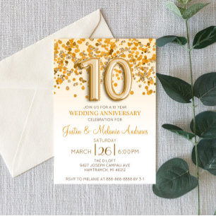 Gold Confetti 10th Wedding Jubileum Kaart