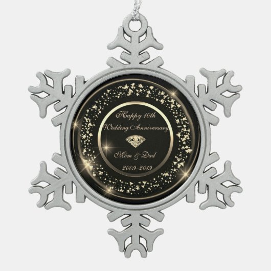 Gold Confetti 10th Wedding Jubileum Tin Sneeuwvlok Ornament (Voorkant)