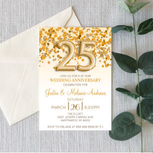 Gold Confetti 25th Wedding Jubileum Kaart
