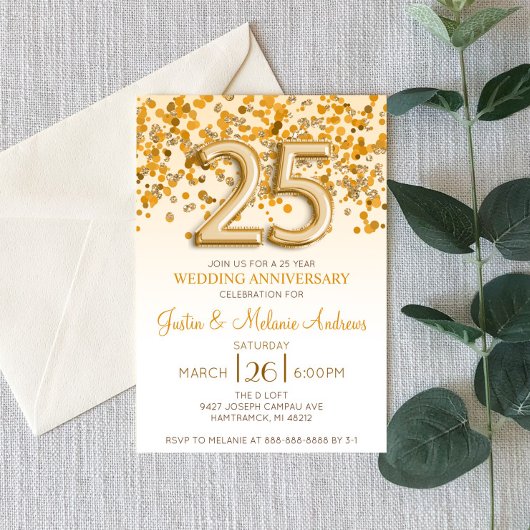 Gold Confetti 25th Wedding Jubileum Kaart