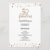 Gold Confetti 50 en geweldige Birthday Editable Programmakaart (Achterkant)