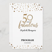 Gold Confetti 50 en geweldige Birthday Editable Programmakaart (Voorkant / Achterkant)