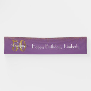 Gold Confetti 50 & Fabulous Happy Birthday, Paarse Spandoek