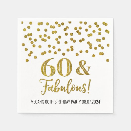 Gold Confetti 60 en Fabulous Birthday Napkins Servet (Voorkant)