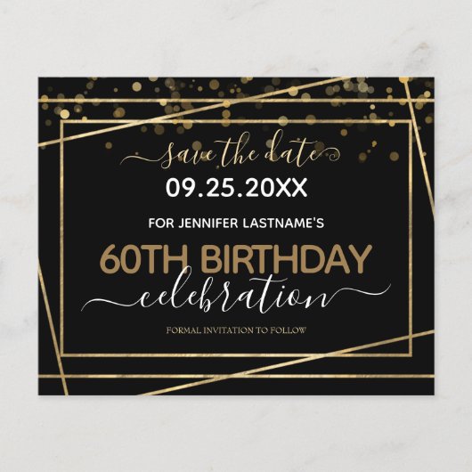 Gold Confetti 60th Birthday Save the Date Flyer (Voorkant)