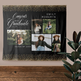 Gold Confetti 6 Photo Collage-congraties voor ons  Wandkleed