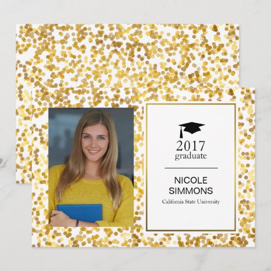 Gold Confetti Afstuderen fotokaart Kaart (Voorkant / Achterkant)