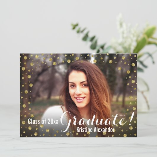 Gold Confetti Afstuderen kondiging foto-kaart Kaart (Staand voorkant)