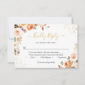 Gold Confetti Autumn Floral Leaves Wedding RSVP Kaartje (Voorkant)