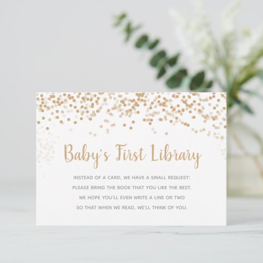 Gold Confetti Baby eerste bibliotheekaanvraag Kaart (Staand voorkant)