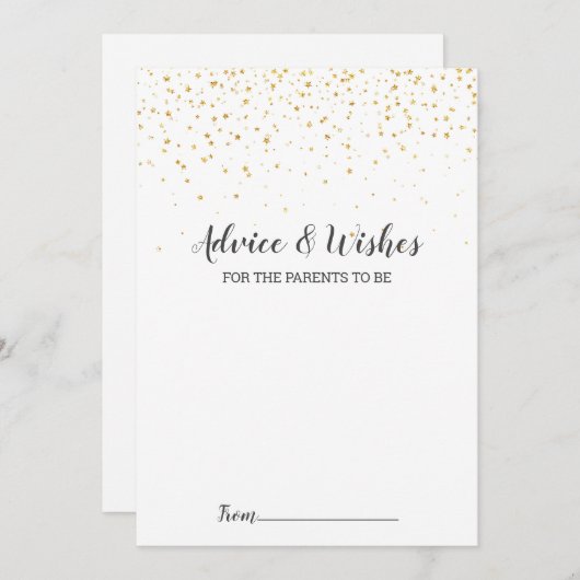 Gold Confetti Baby shower Advice-kaarten Advieskaart (Voorkant / Achterkant)