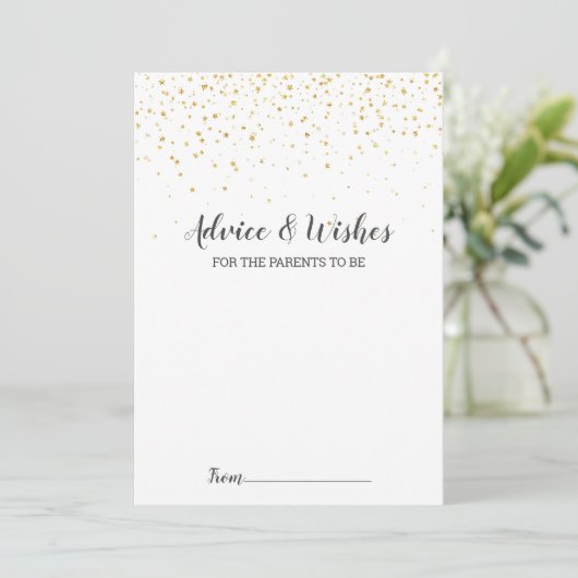 Gold Confetti Baby shower Advice-kaarten Advieskaart (Staand voorkant)