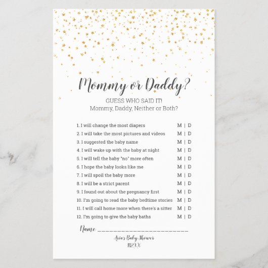 Gold Confetti Baby shower mama of papa Game Flyer (Voorkant)