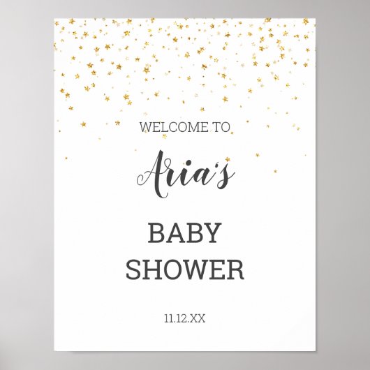 Gold Confetti Baby shower Welkomstteken Poster (Voorkant)
