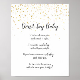 Gold Confetti Baby shower Zeg geen Baby-spelcode Poster