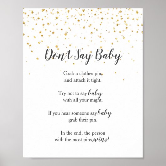 Gold Confetti Baby shower Zeg geen Baby-spelcode Poster (Voorkant)