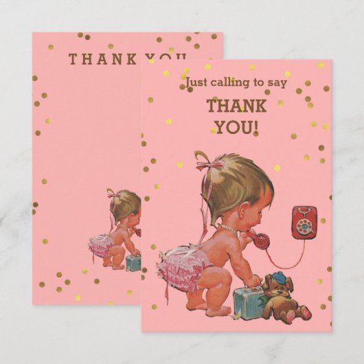 Gold Confetti  Baby telefonisch bedankt (Voorkant / Achterkant)