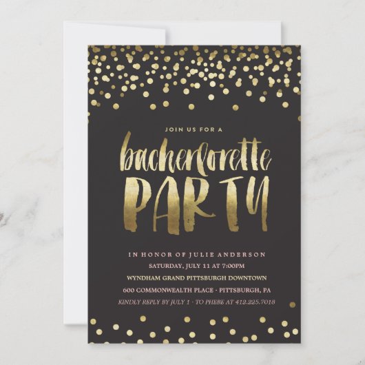 GOLD CONFETTI BACHELORETTE FEESTuitnodiging Kaart (Voorkant)