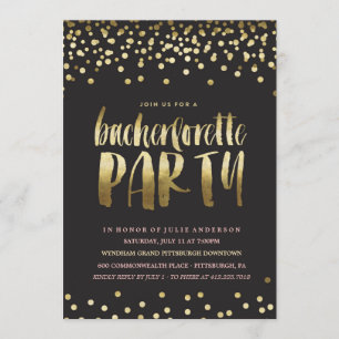 GOLD CONFETTI BACHELORETTE PARTIJuitnodiging Kaart