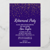 Gold Confetti bij Paarse Pensioenpartij Gold Folie Uitnodiging (Voorkant)