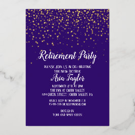 Gold Confetti bij Paarse Pensioenpartij Gold Folie Uitnodiging