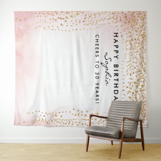 Gold Confetti Birthday Backdrop Elke leeftijd Wandkleed (In Situ (horizontaal))