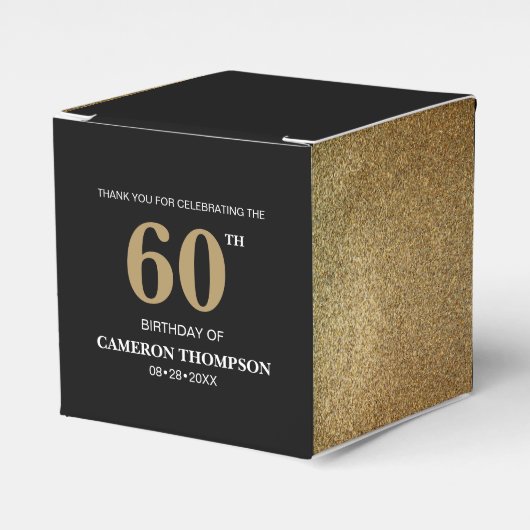 Gold Confetti Black 60e verjaardag Favor Box Bedankdoosjes (Voorkant Zijde)