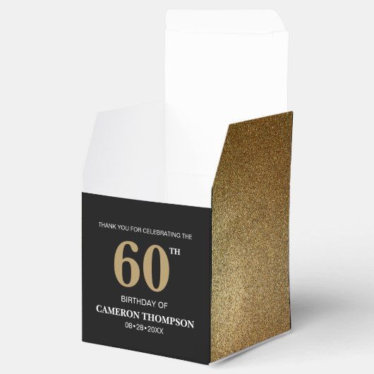Gold Confetti Black 60e verjaardag Favor Box Bedankdoosjes (Geopend)