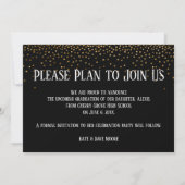 Gold Confetti Black Graduation Party Save the Date (Achterkant)