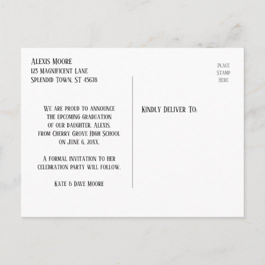 Gold Confetti Black Graduation Party Save the Date Briefkaart (Achterkant)